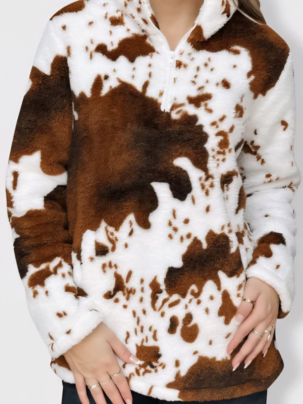Plush Sherpa Cow-Print Jacket - Brown & White